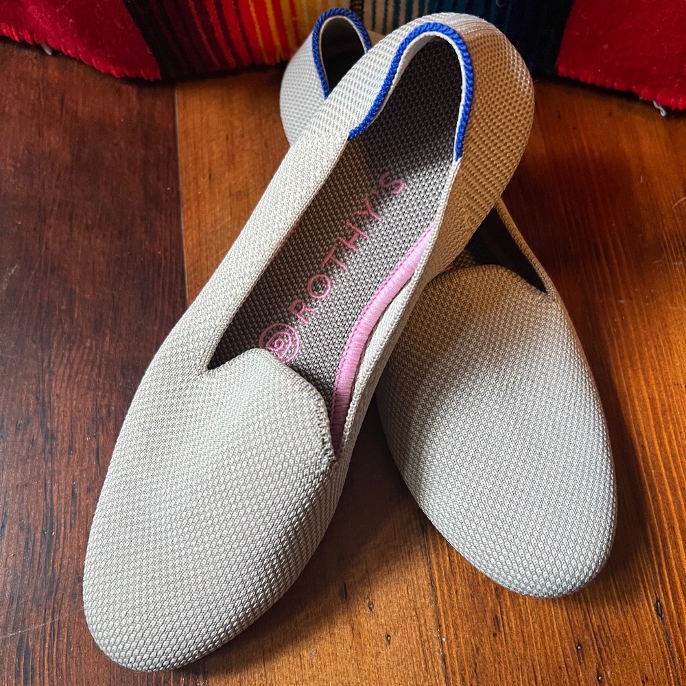 Rothy's Tan Flats with Blue Trim